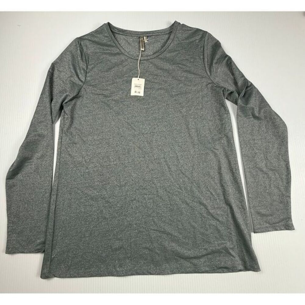 Banana Republic Shimmer Long Sleeve Top Metallic Gray‎ Casual Stretch Shirt L